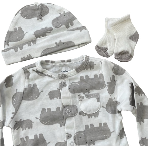 Carters One piece Matching Hippo Set - Picture 2 of 9
